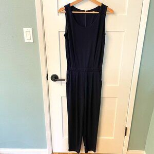 Uniqlo Navy Blue Cinched Waist Casual Pleated Jumpsuit Size Small with Pockets